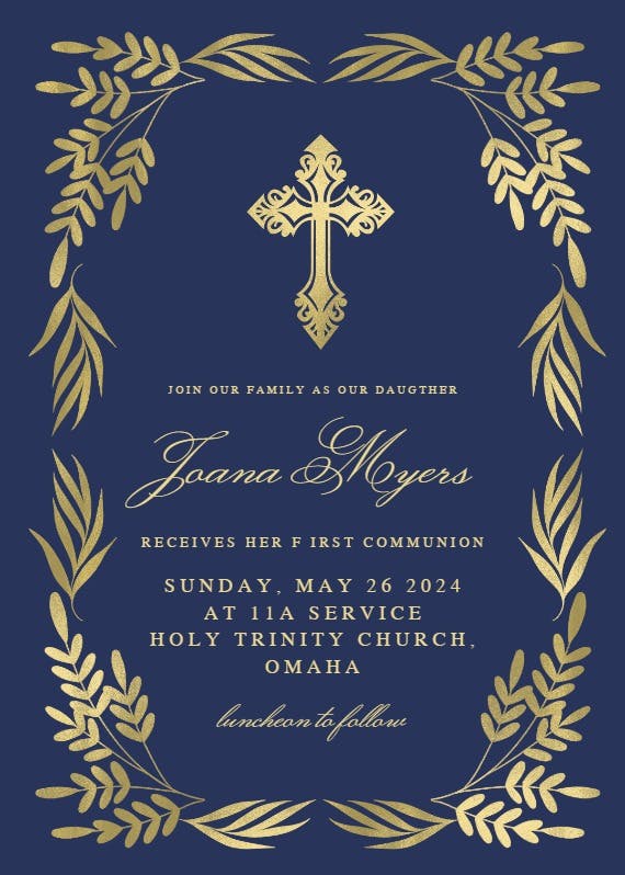 Traditional frame - first holy communion invitation