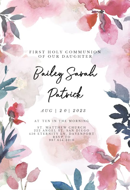 Transparent Flowers - First Holy Communion Invitation