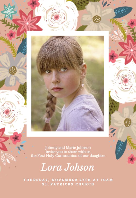 Vivid floral - first holy communion invitation
