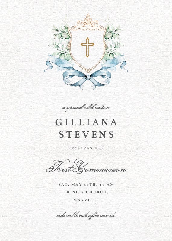 Watercolor crest - first holy communion invitation
