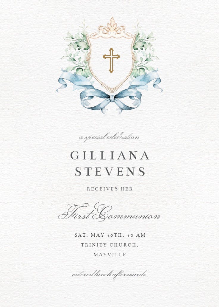 Watercolor crest - first holy communion invitation