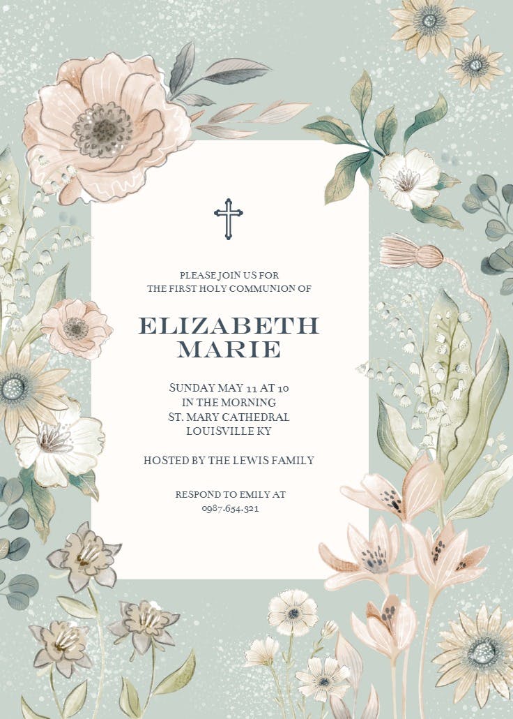 Whimsical blush - first holy communion invitation