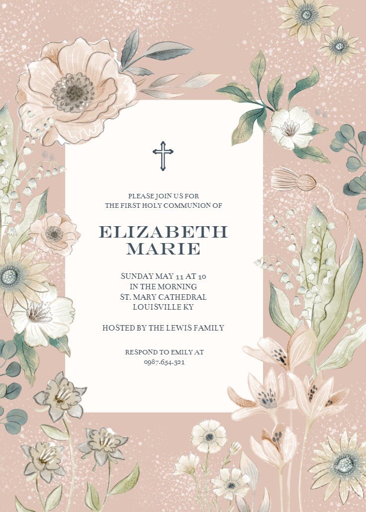 Whimsical blush -  invitación de comunión