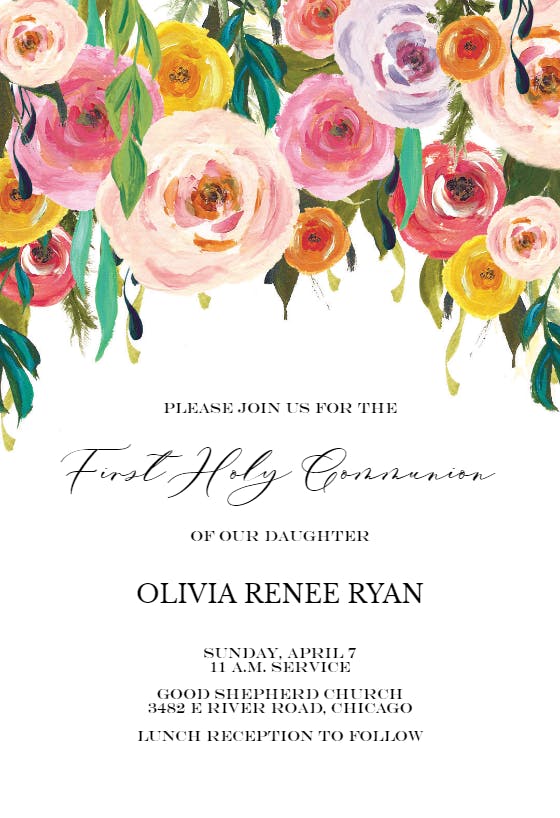 Whimsical bouquet - first holy communion invitation