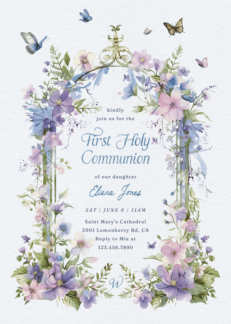 Whimsical wings - first holy communion invitation