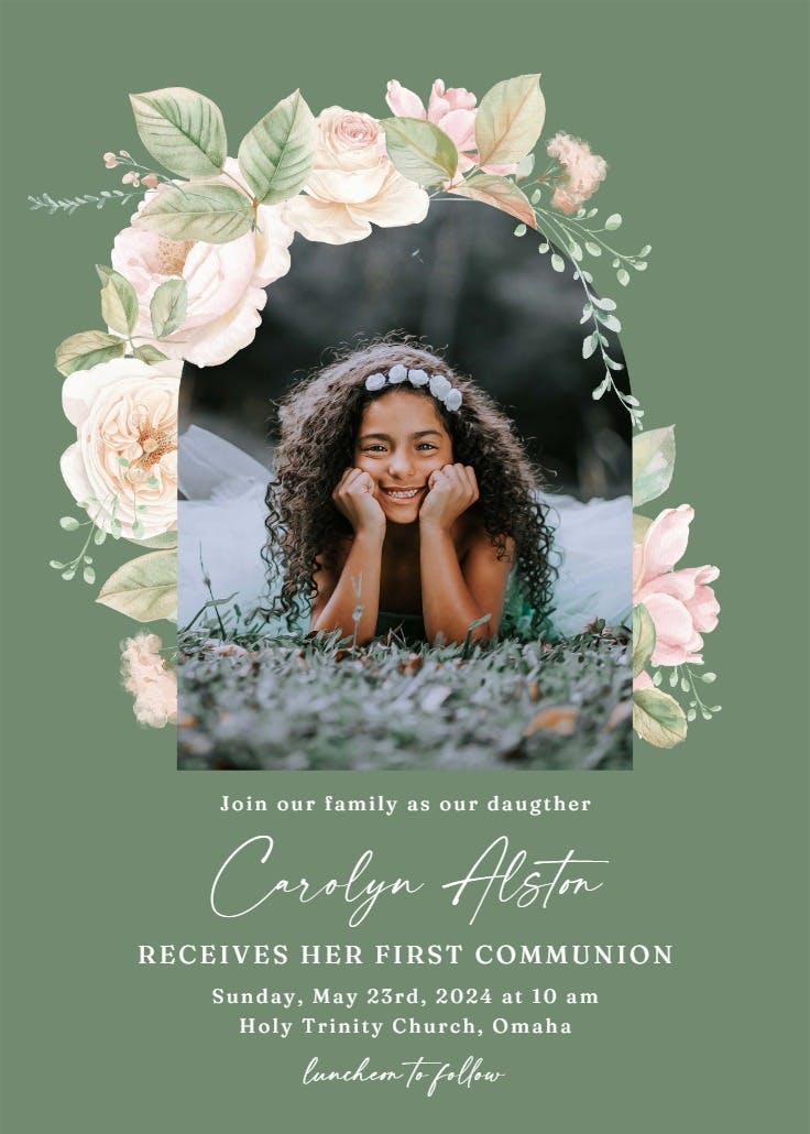 Whispering blooms - first holy communion invitation