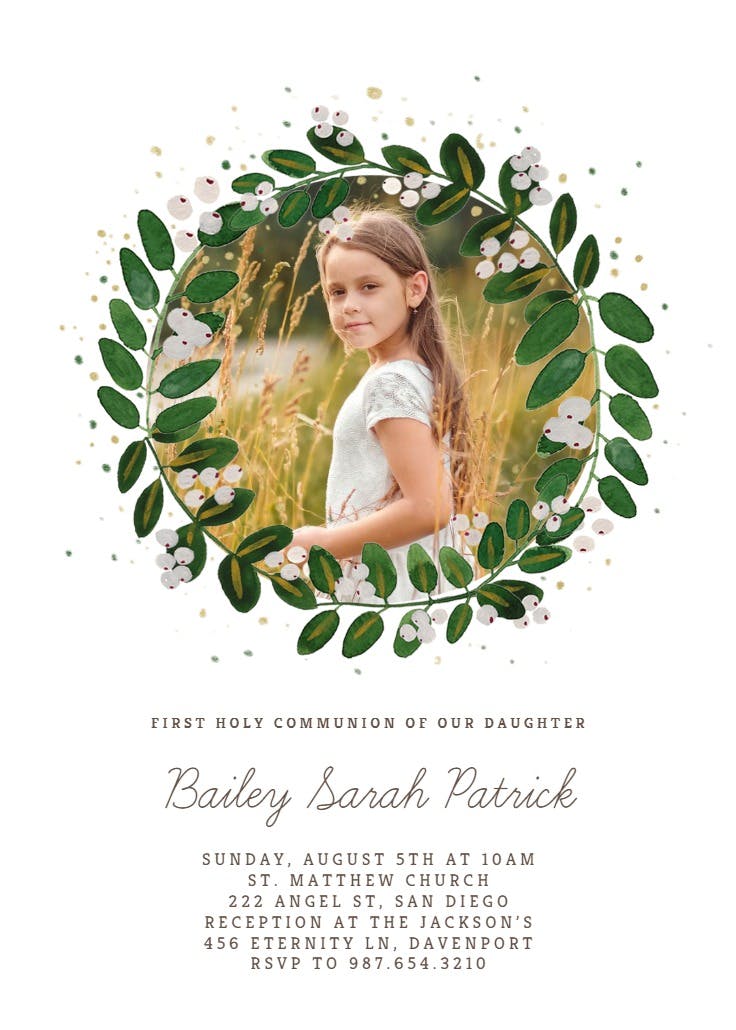 White bloom - first holy communion invitation