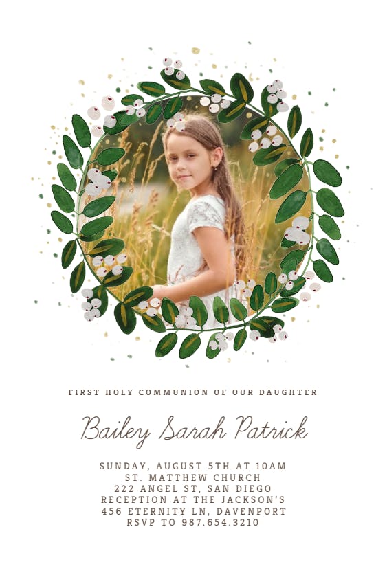White bloom - first holy communion invitation