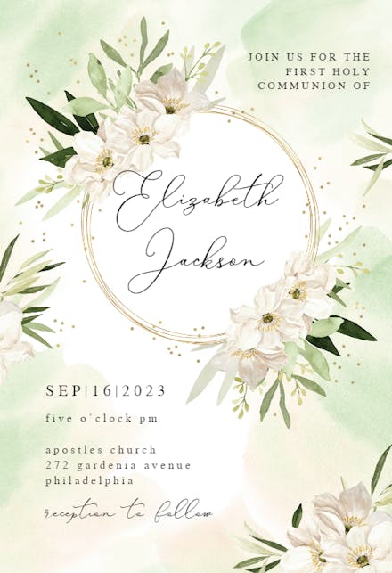 White Romantic - First Holy Communion Invitation