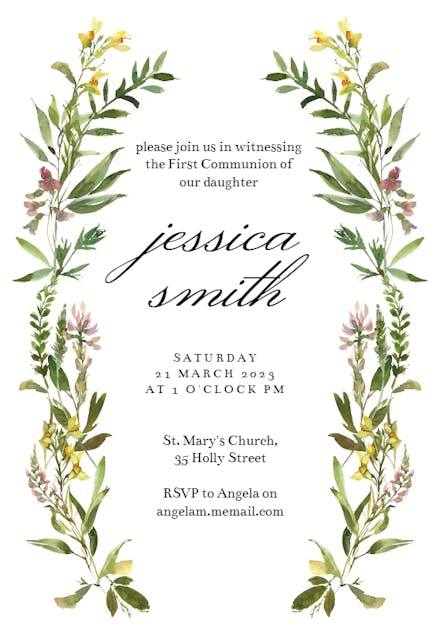 Wild Flower - First Holy Communion Invitation