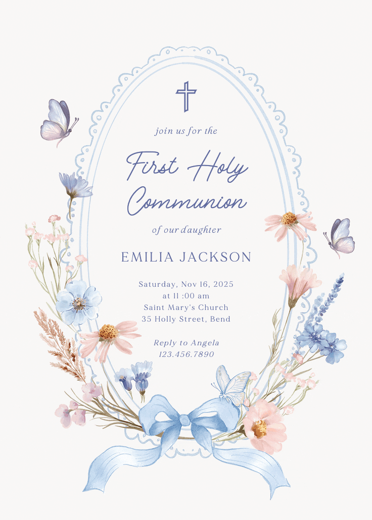 Wildflower frame - first holy communion invitation