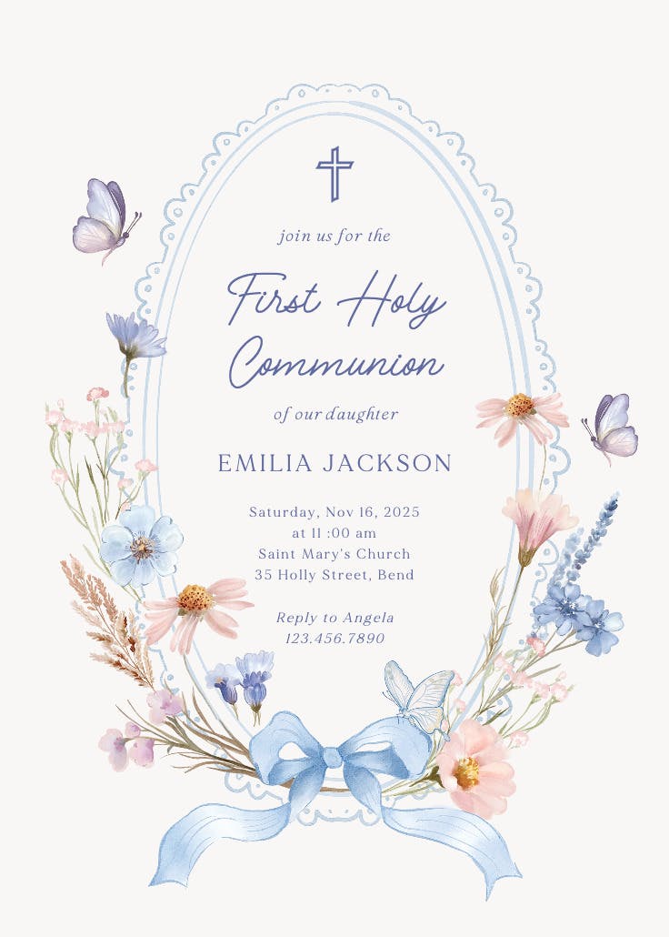 Wildflower frame - first holy communion invitation