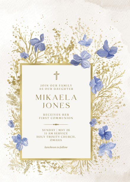 Wintry foliage - first holy communion invitation