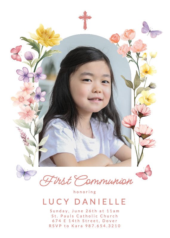 Wonderful blossoms frame - first holy communion invitation
