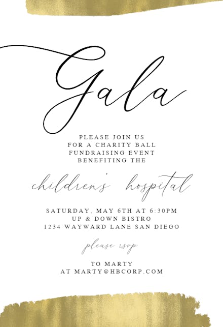Golden brush strokes - Gala Invitation