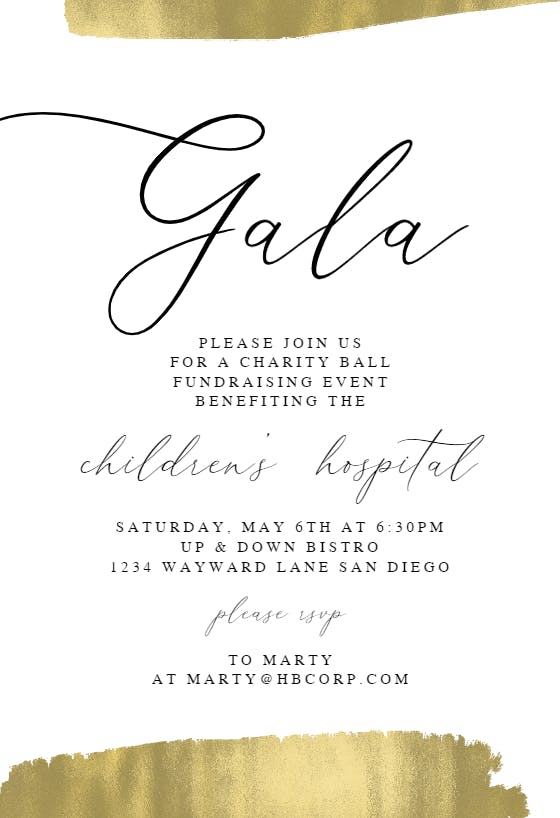 Golden brush strokes - gala invitation