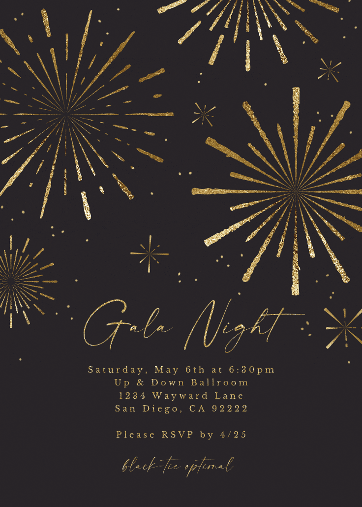 Golden fireworks - gala invitation