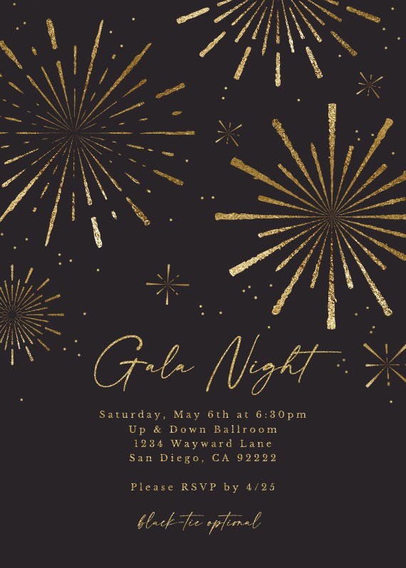 Golden fireworks - gala invitation