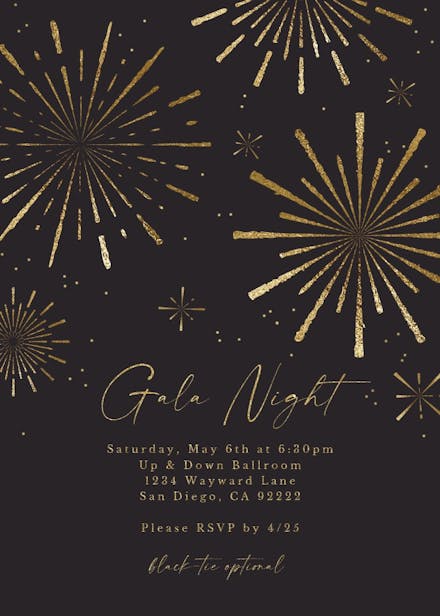 Golden fireworks - gala invitation