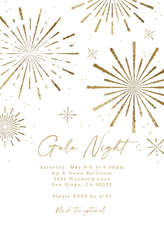 Golden fireworks - gala invitation