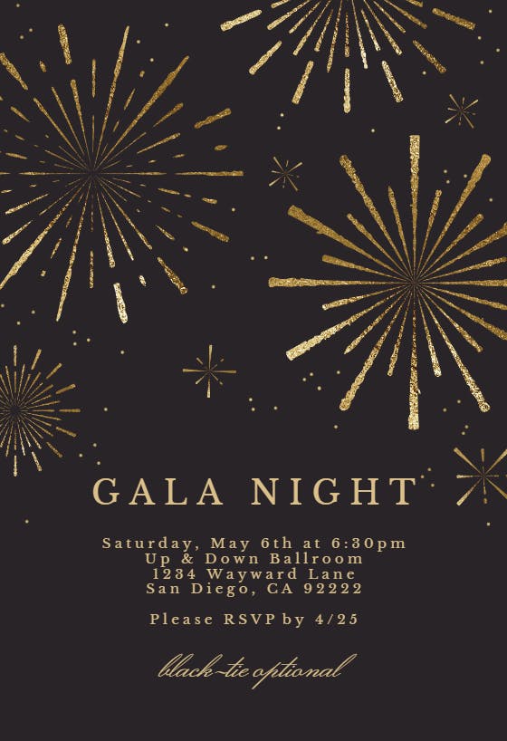 Golden fireworks - gala invitation