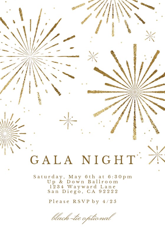 Golden fireworks - gala invitation