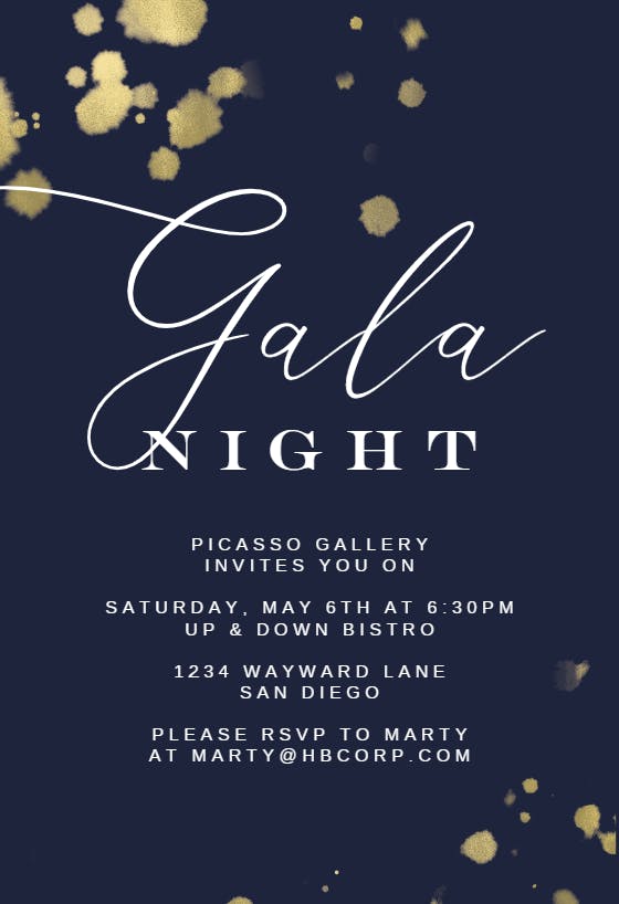 Golden paint spray - gala invitation