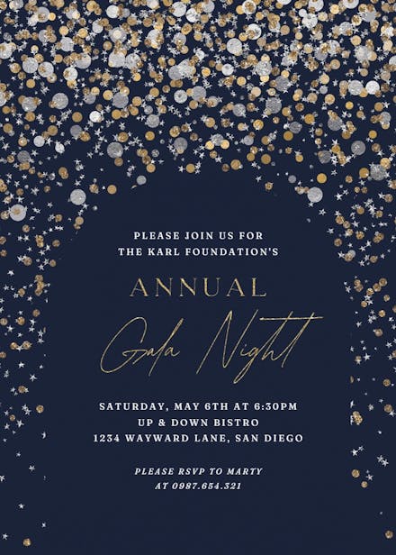 Metallic confetti - gala invitation