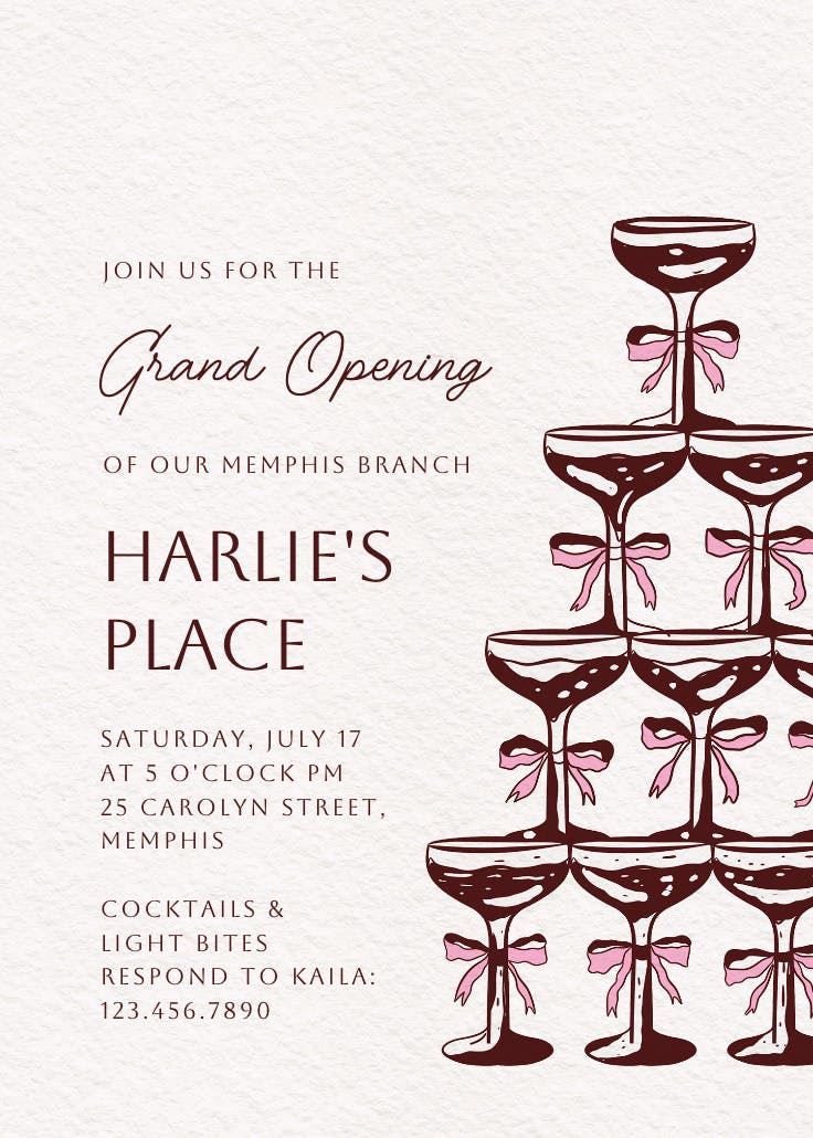 Champagne tower - invitación de la gran inauguración