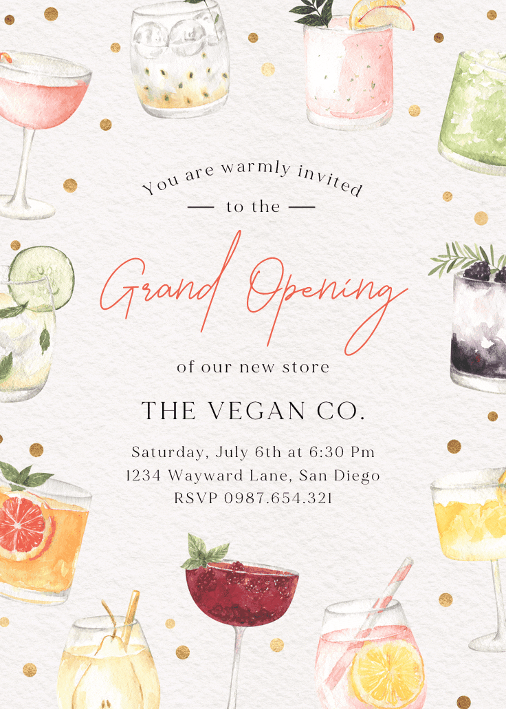 Colorful cocktails - invitación de la gran inauguración