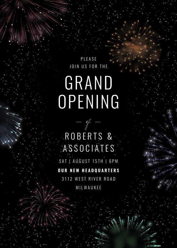 Fireworks blast - grand opening invitation