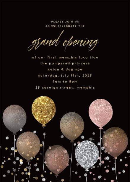 Glitter balloons - grand opening invitation