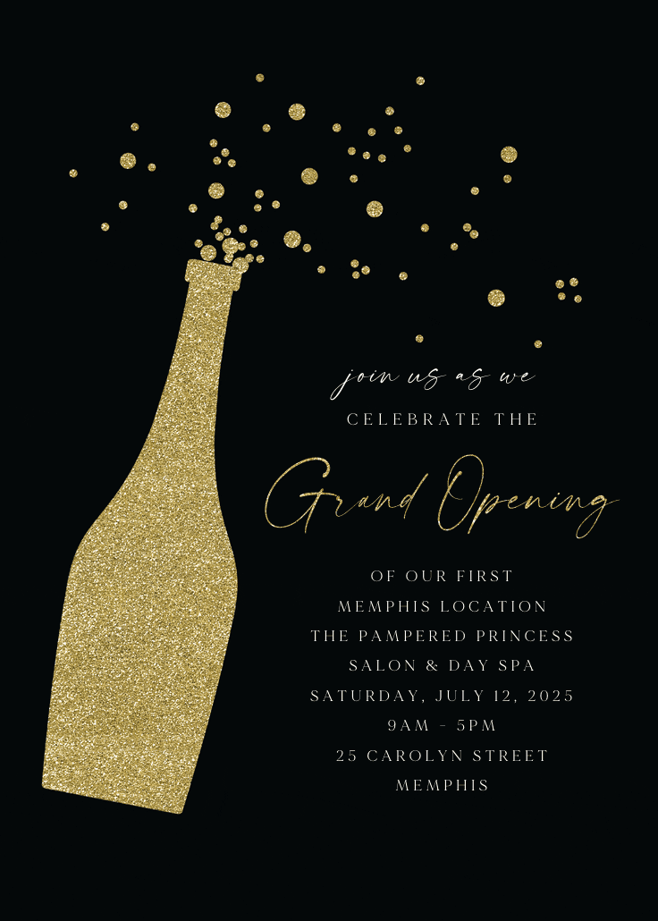 Glitter bubbly - grand opening invitation