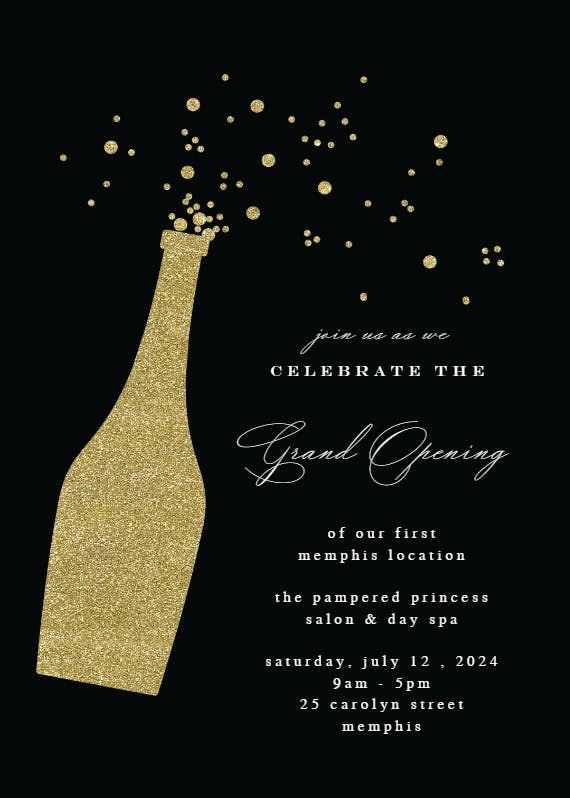 Glitter bubbly - grand opening invitation
