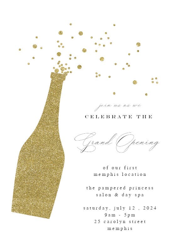 Glitter bubbly - grand opening invitation