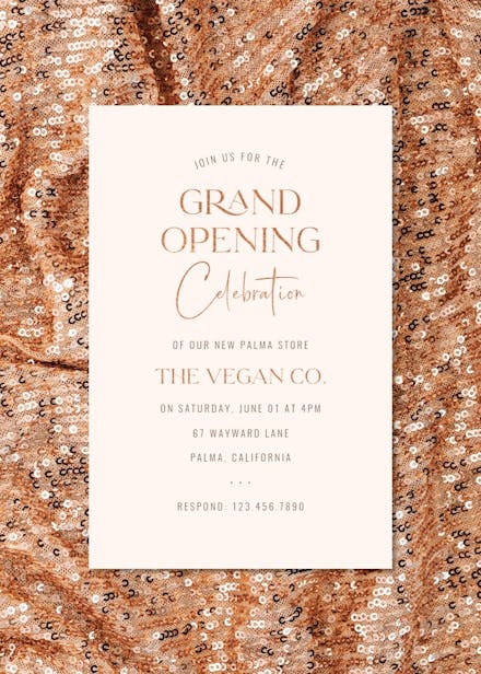 Glittery sequins - grand opening invitation