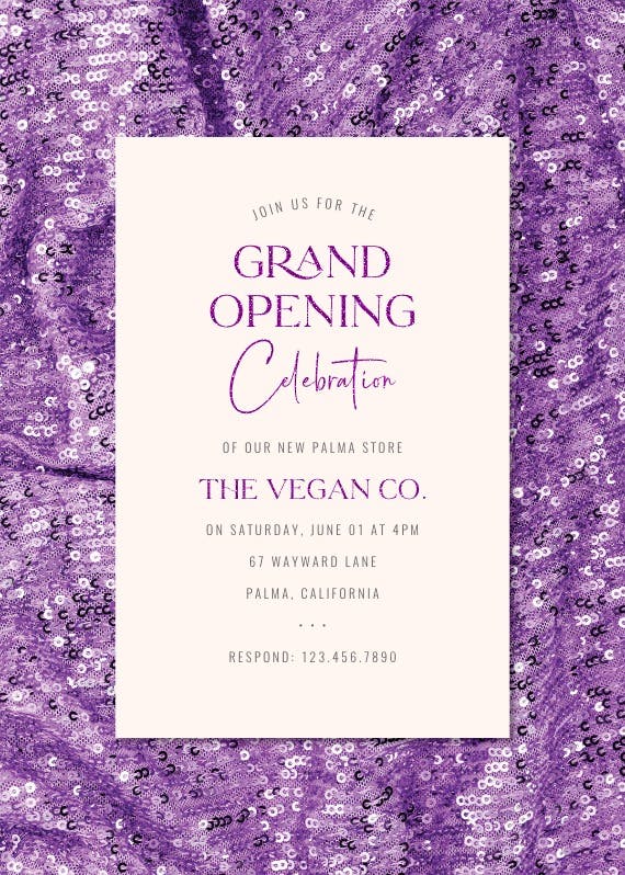 Glittery sequins - grand opening invitation