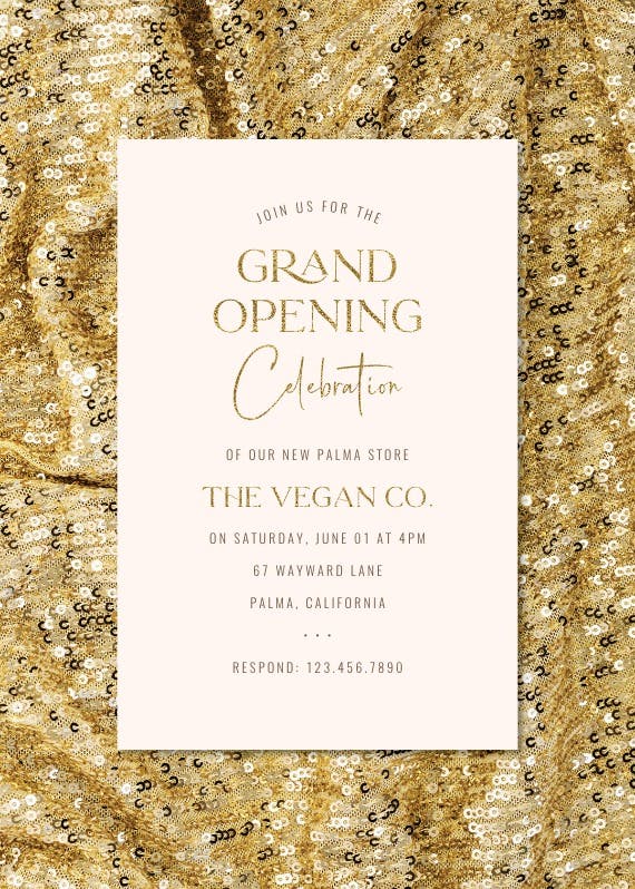 Glittery sequins - grand opening invitation