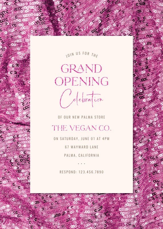 Glittery sequins - grand opening invitation