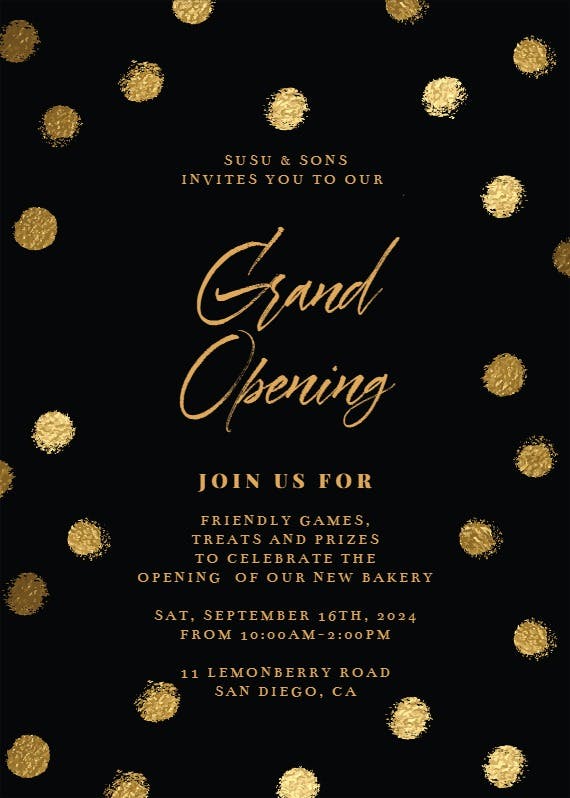 Gold dots -  invitación de la gran inauguración