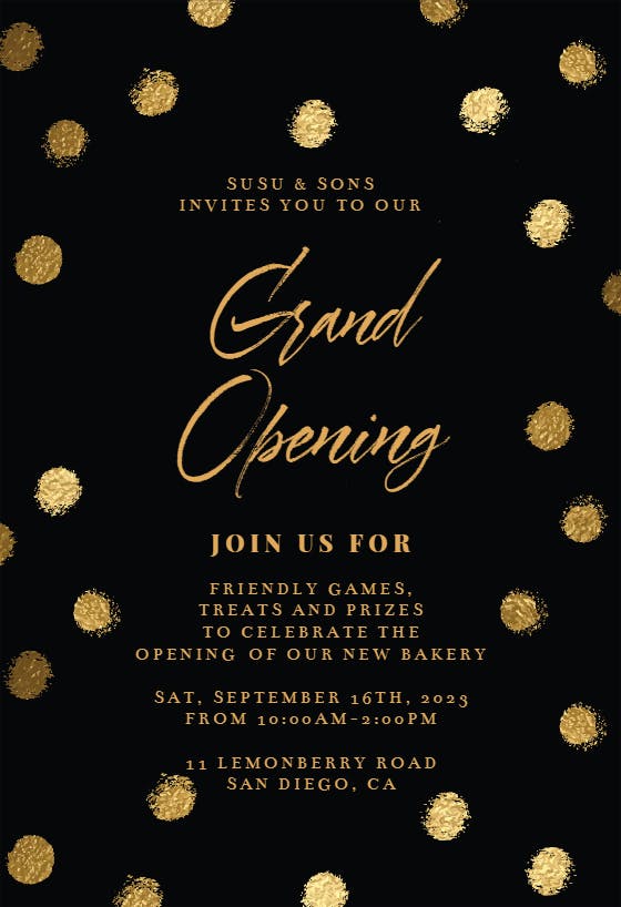 Gold Dots - Grand Opening Invitation Template | Greetings Island