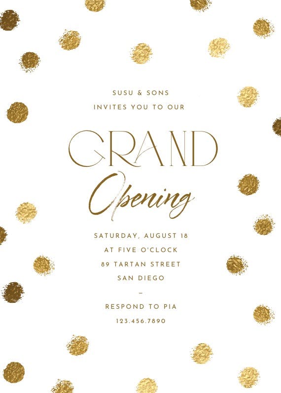 Gold dots - invitación de la gran inauguración