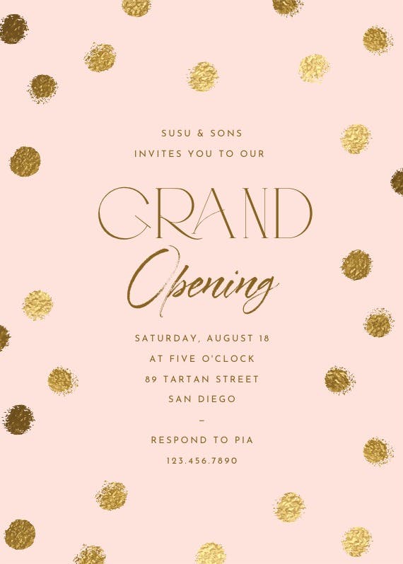 Gold dots - grand opening invitation