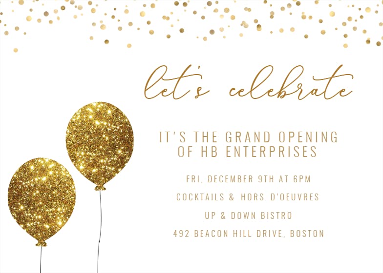 Gold glitter -  invitación de la gran inauguración