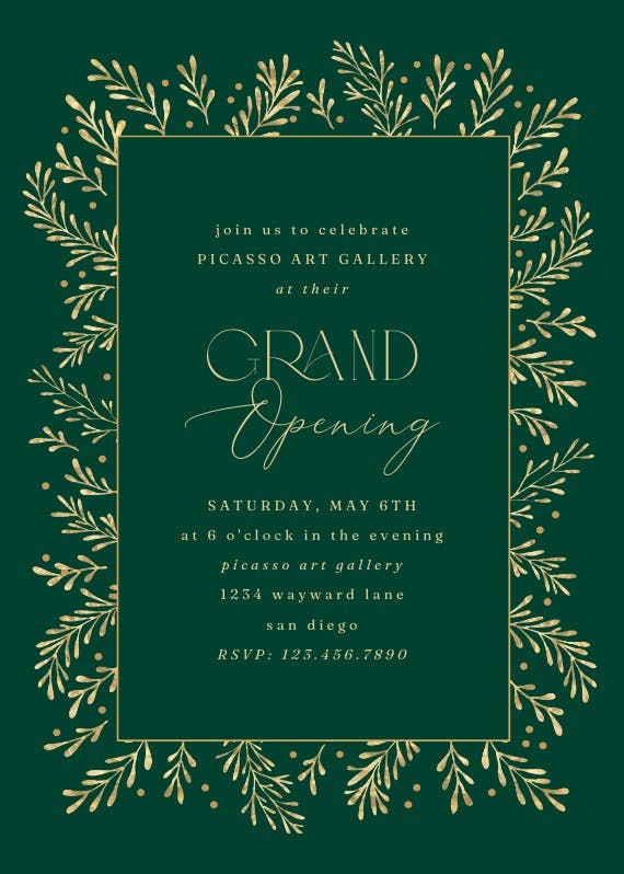 Gold leaf border - grand opening invitation