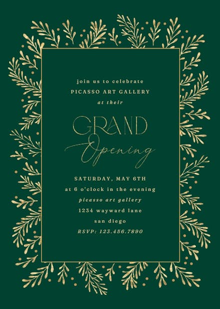 Gold leaf border - grand opening invitation