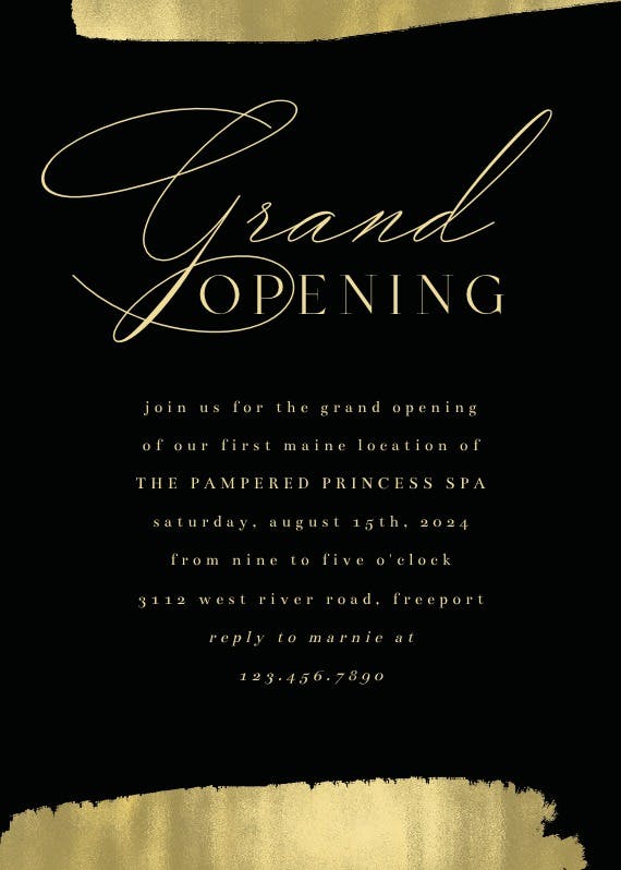 Golden brush strokes - grand opening invitation