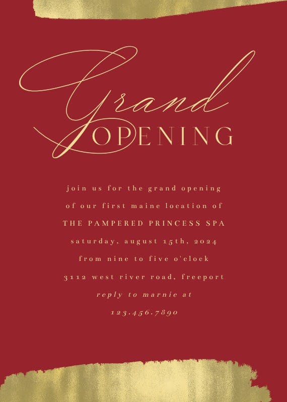 Golden brush strokes - grand opening invitation