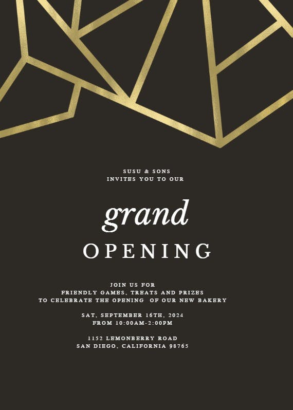 Golden geometric shapes - grand opening invitation