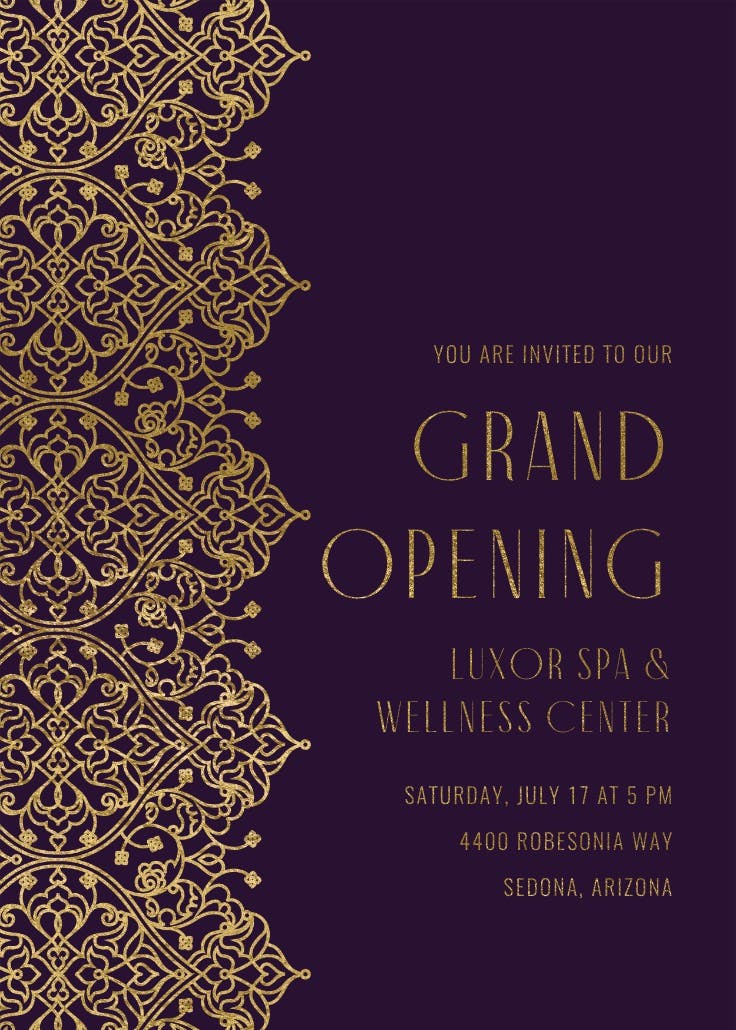 Golden intricacy - grand opening invitation